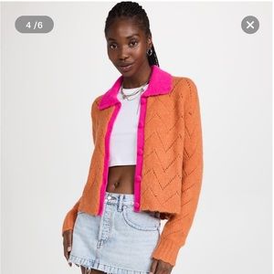 Kitri orange and pink cardigan zigzag knit XS NWT